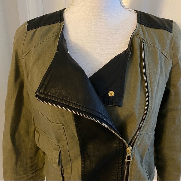 Zara Trafaluc Linen Faux Leather Motorcycle Jkt Sm - Picture 3 of 8